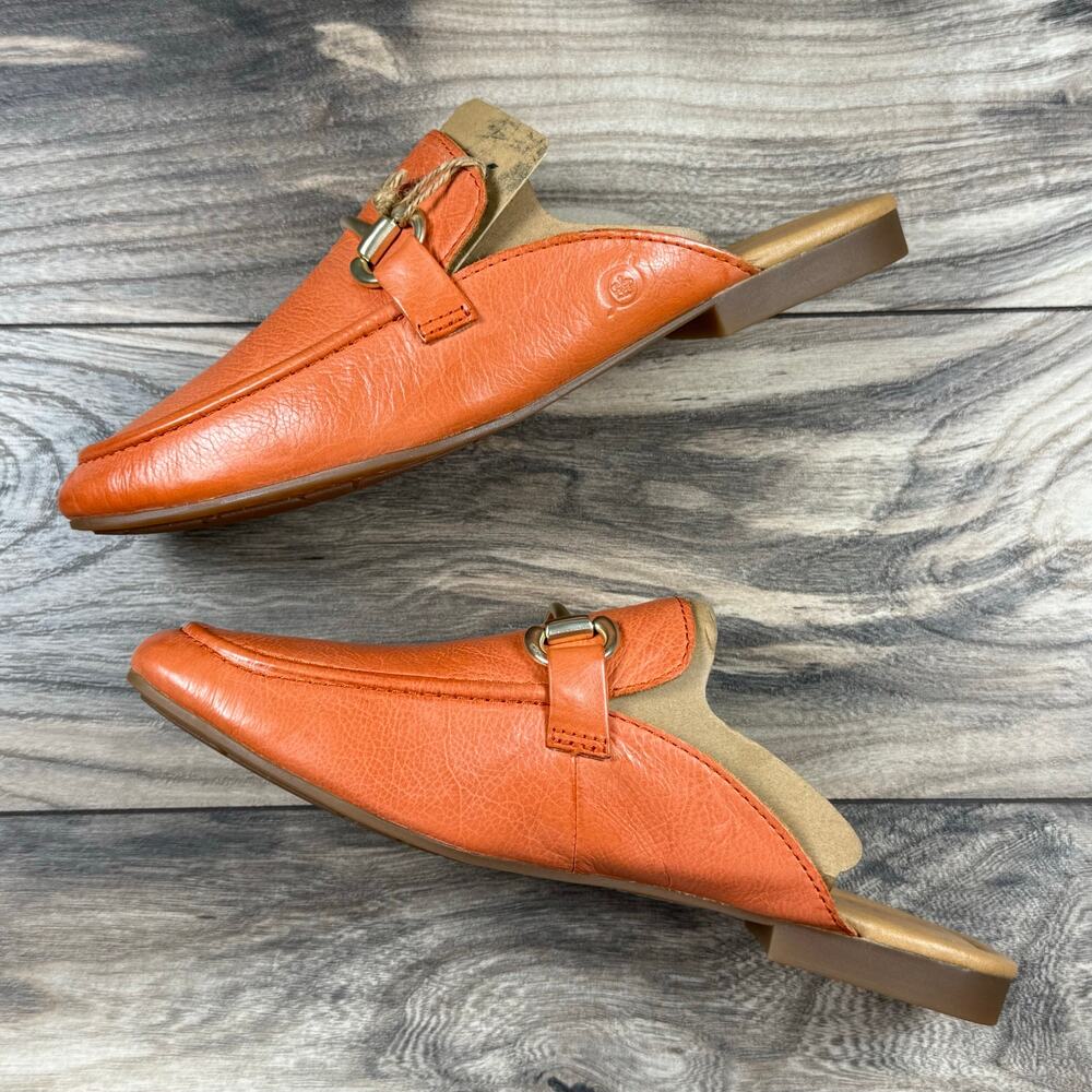 NIB Born Lareina 9M Leather Moc Toe Horsebit Slip On Mules Clog Orange - Picture 8 of 11